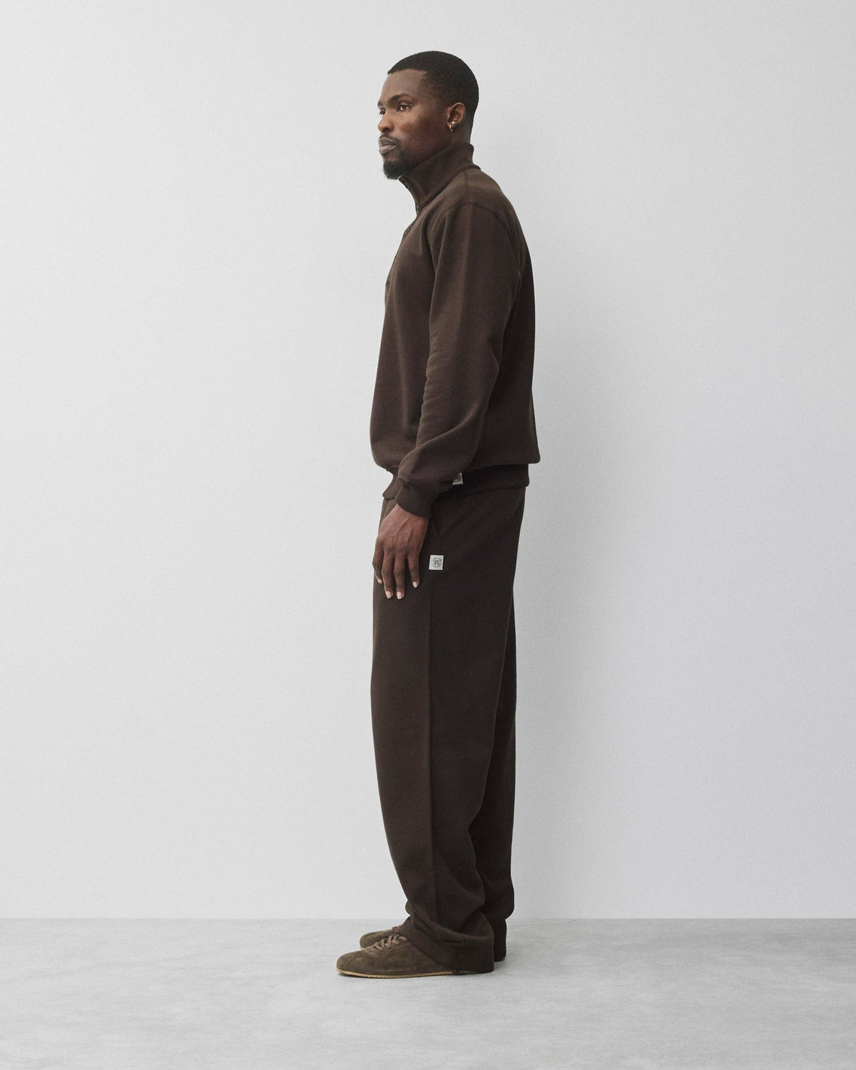 Midweight Terry Standard Button Mockneck