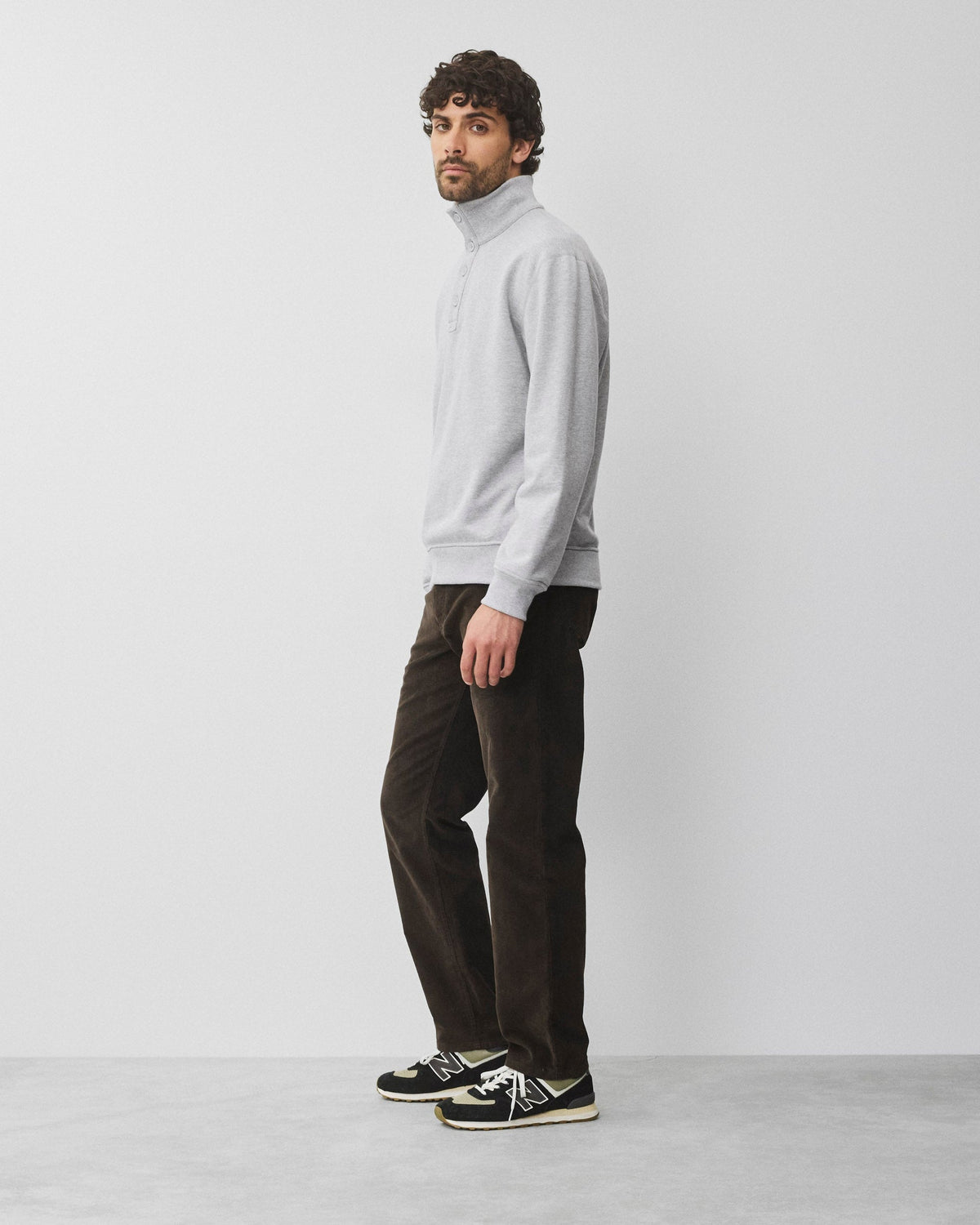 Midweight Terry Standard Button Mockneck